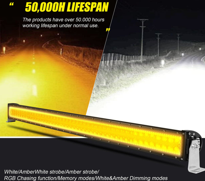 Nicoko Amber White Straight Led Light Bar 240w 42inch RGB Multicolor Chase Halo Over 200 Modes Controlled by App&Remote for Off Road Truck Polaris Razor Trucks SUV IP68 Waterproof