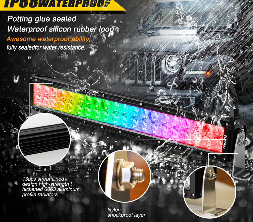 Nicoko 22" 120W Led Straight Chase Light Bar IP68 Waterproof Free Wiring Harness LED Strobe Flashing Light Bar Off Road Driving Fog Lamp for Jeeps, UTV, ATV, RZR, Trucks etc