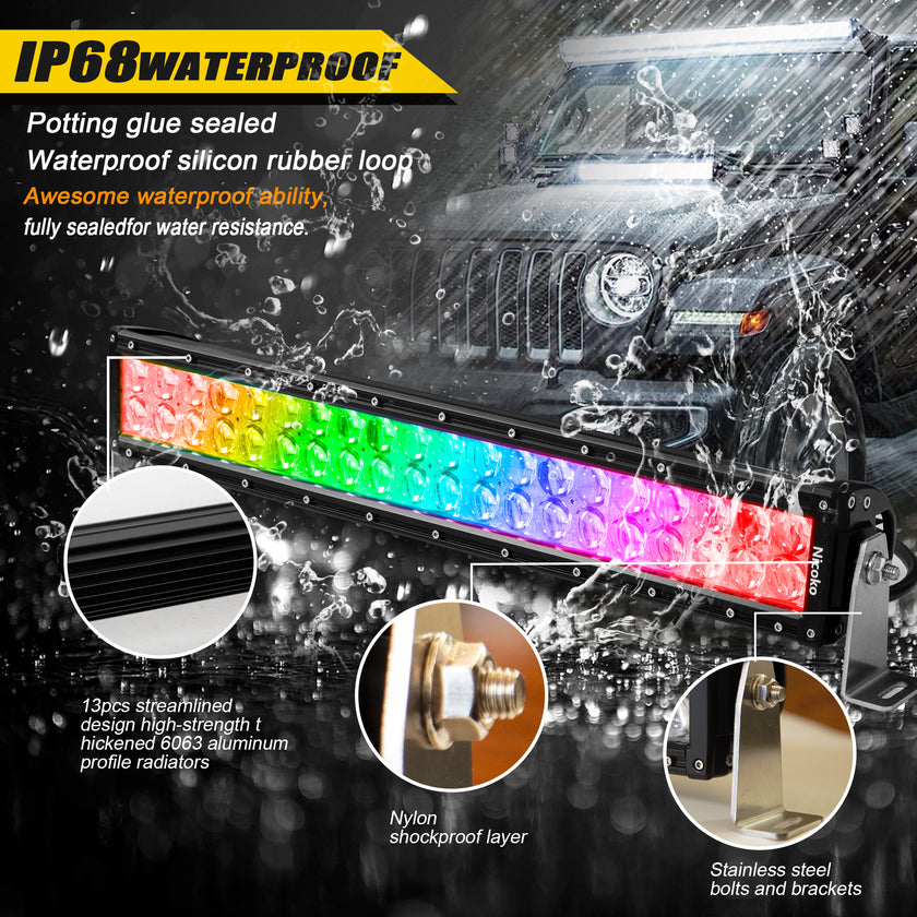 Nicoko 22" 120W Led Straight Chase Light Bar IP68 Waterproof Free Wiring Harness LED Strobe Flashing Light Bar Off Road Driving Fog Lamp for Jeeps, UTV, ATV, RZR, Trucks etc