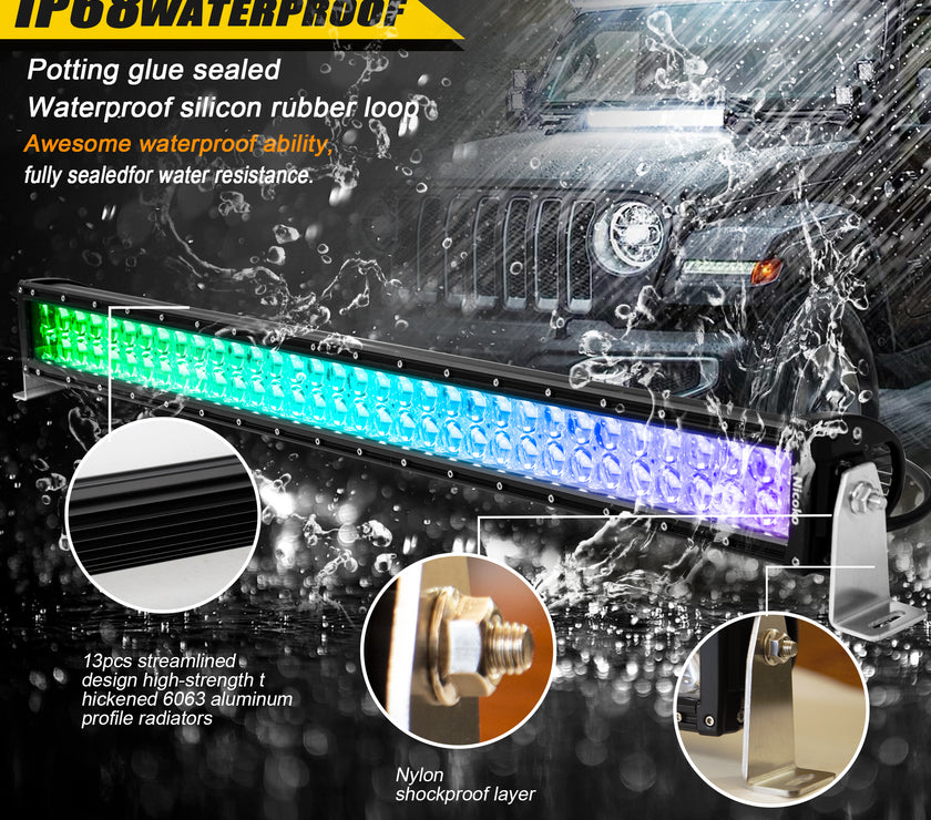 Nicoko 32" 180W Led Straight Chase Light Bar IP68 Waterproof Free Wiring Harness LED Strobe Flashing Light Bar Off Road Driving Fog Lamp for Jeeps, UTV, ATV, RZR, Trucks etc