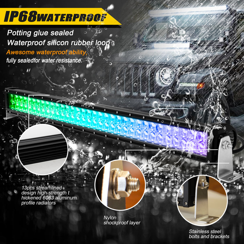 Nicoko 32" 180W Led Straight Chase Light Bar IP68 Waterproof Free Wiring Harness LED Strobe Flashing Light Bar Off Road Driving Fog Lamp for Jeeps, UTV, ATV, RZR, Trucks etc