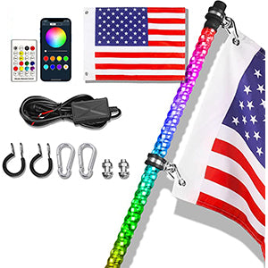 Nicoko 2pc 4ft LED Whip Light with Bluetooth& Remote Control Over 300 Lighting Modes Spiral RGB Chase Light
